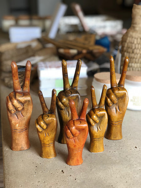 Wooden Peace Hand 8.5"