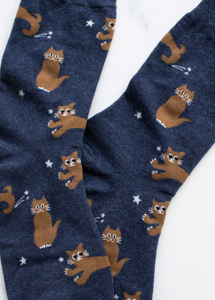 Cat Meow Socks - Denim