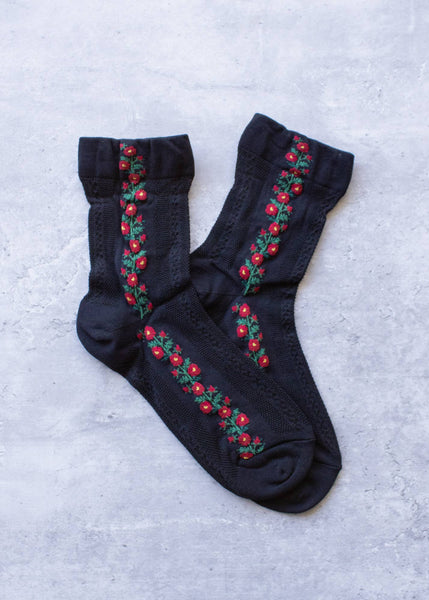 Floral Mesh Socks - Black