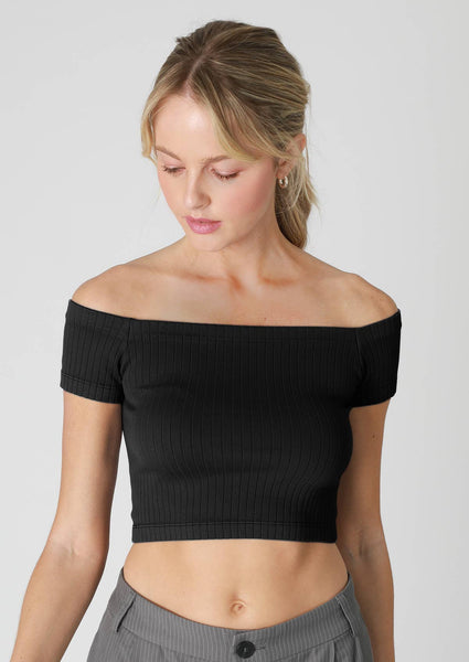 Off Shoulder Crop Top - Black