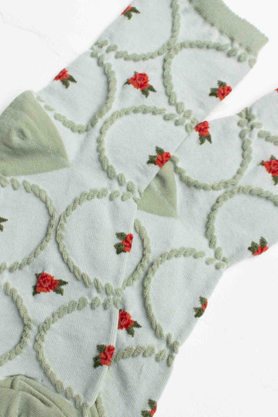 Antique Floral Socks: Sage/Red
