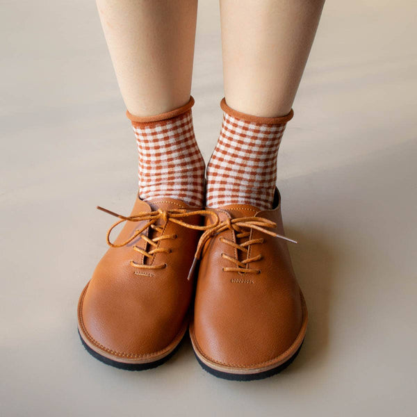Tiepology - Picnic Mid Crew Socks: Oatmeal Red