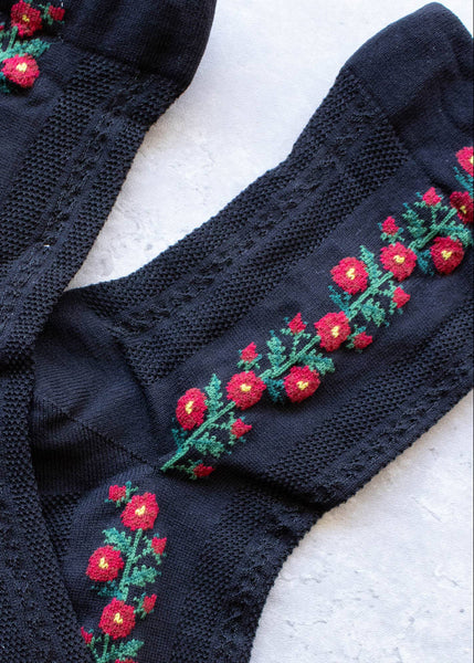Floral Mesh Socks - Black