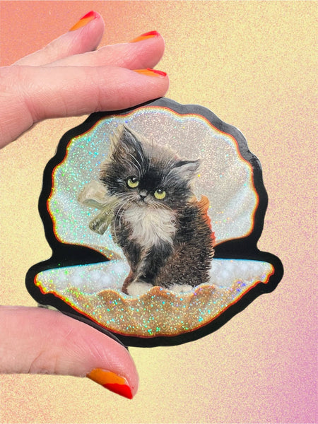 Tuxedo Kitty in Seashell Sticker