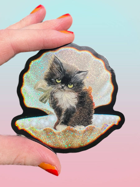 Tuxedo Kitty in Seashell Sticker