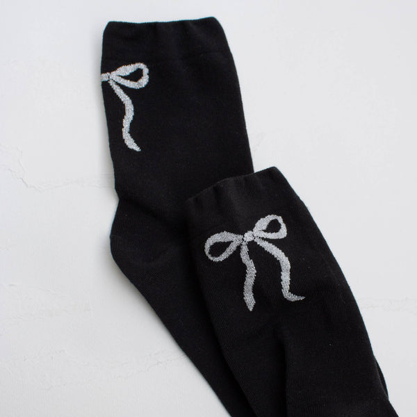 Holiday Ribbon Bow Socks - Black