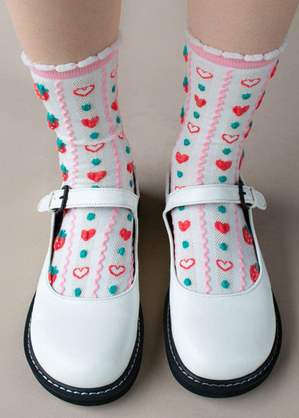 Retro Strawberry Socks - Pink