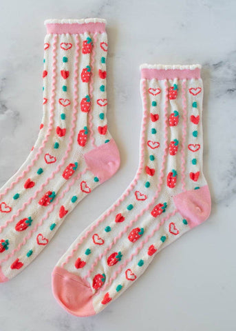 Retro Strawberry Socks - Pink