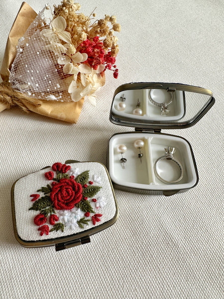 Quince Fables - Floral Embroidered Rectangle Mini Jewelry Box With Mirror ✅: 4. Red Poppy