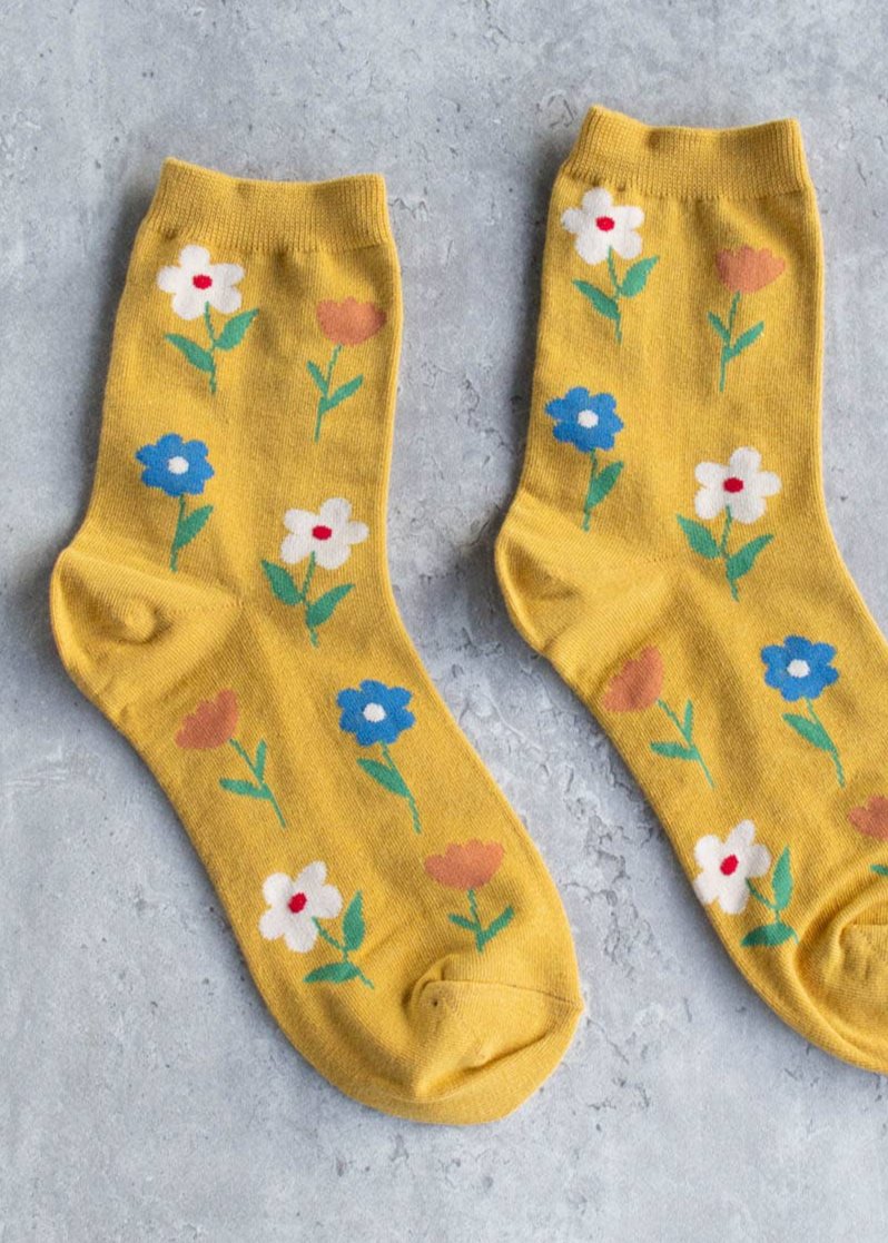 Flower Socks - Mustard