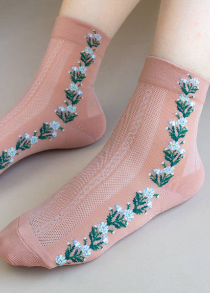 Floral Mesh Socks - Rose