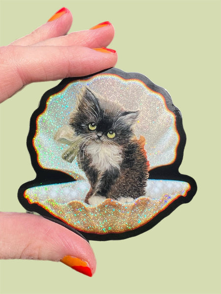 Tuxedo Kitty in Seashell Sticker