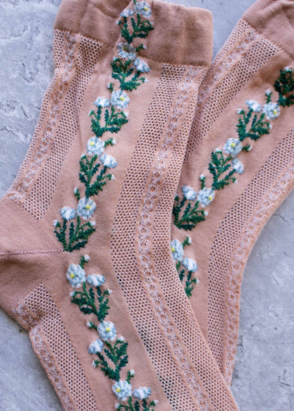 Floral Mesh Socks - Rose