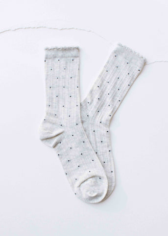 Ribbed Polka Dot Socks - Light Grey