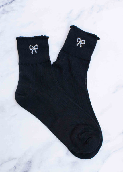 Sheer Bow Socks - Black