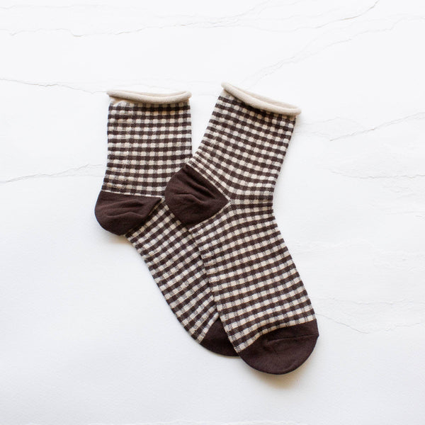 Tiepology - Picnic Mid Crew Socks: Oatmeal Red