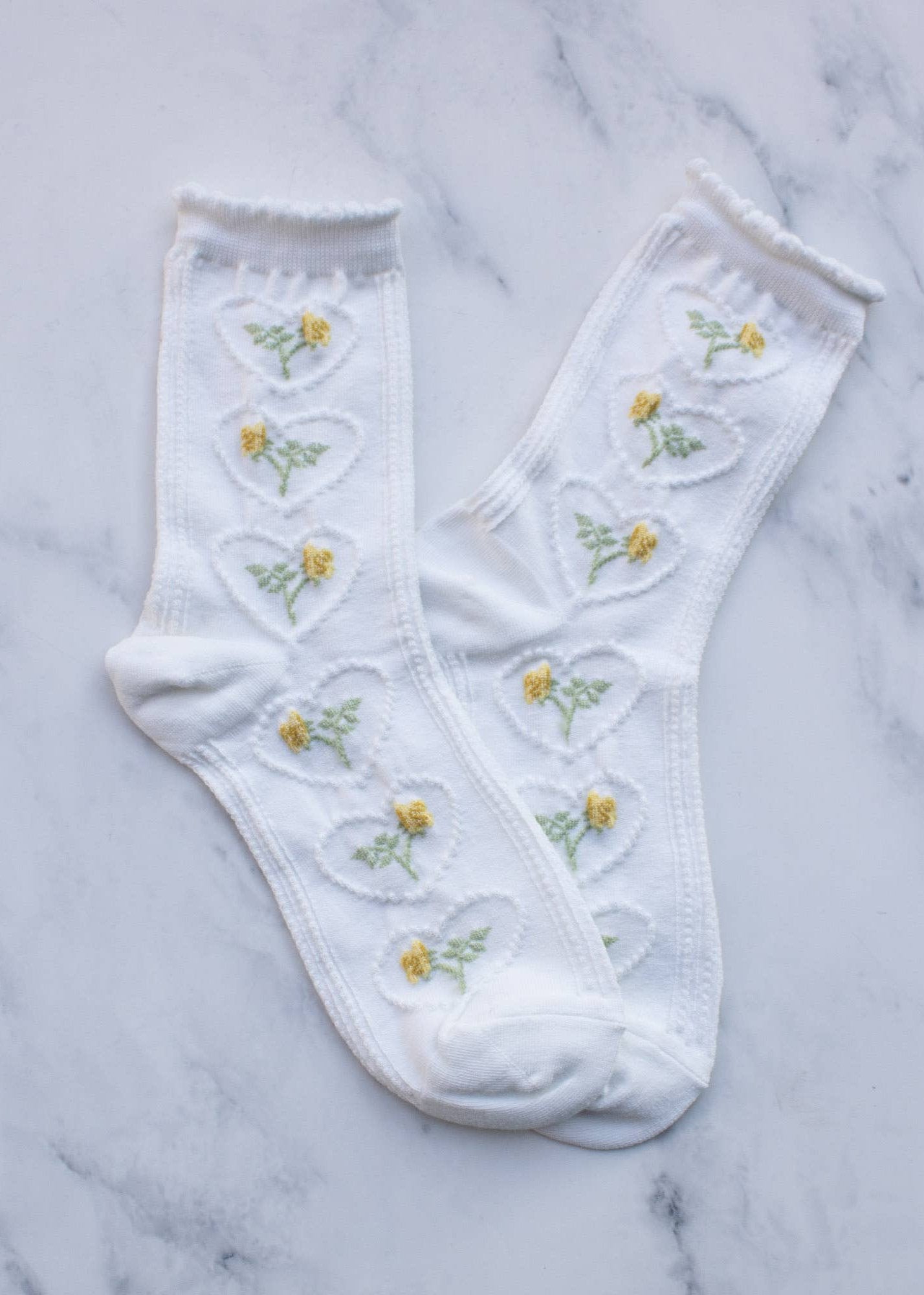 Vintage Rose & Heart Socks - White