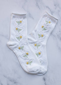 Vintage Rose & Heart Socks - White