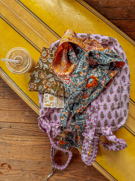 Organic Cotton Boho Tie Back Halter: Teal Bloom