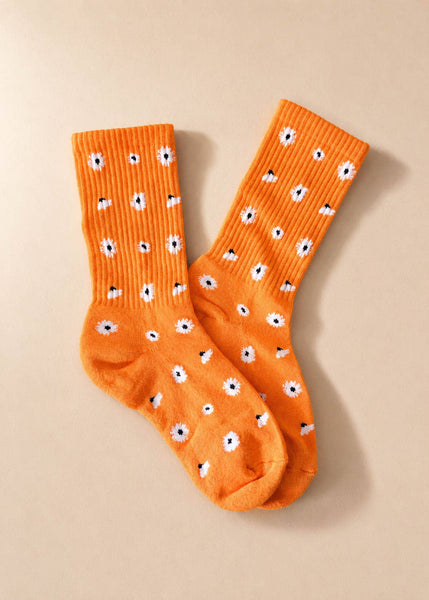 Tiepology - Daisy Dot Crew Socks: Orange