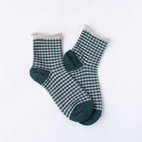 Tiepology - Picnic Mid Crew Socks: Oatmeal Red