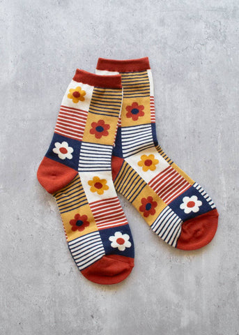 Daisy Multi Striped Socks - Brick