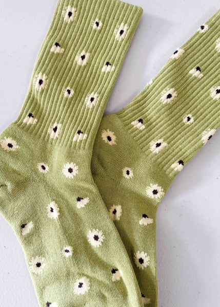 Tiepology - Daisy Dot Crew Socks: Navy