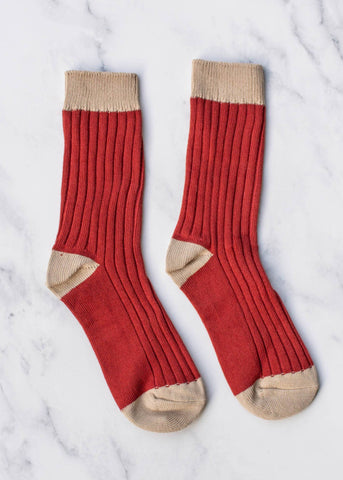 Two Tone Jacquard Socks - Red