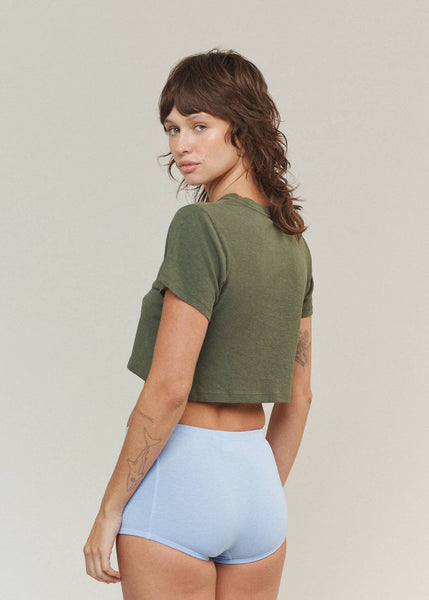 Super Cropped Lorel Tee - Olive Green