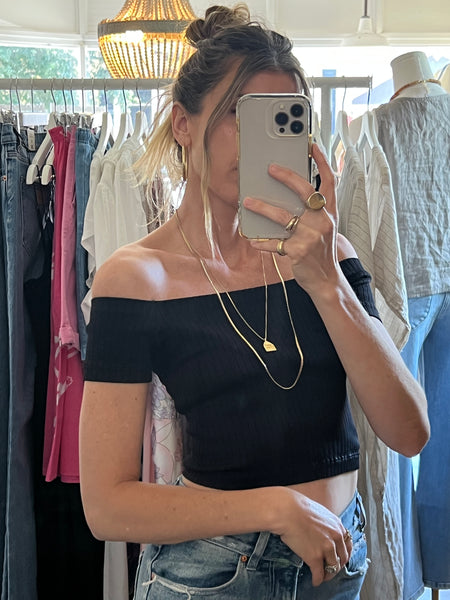 Off Shoulder Crop Top - Black