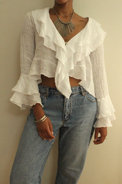 Linen Ruffle Blouse
