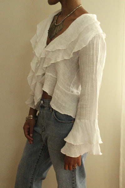 Linen Ruffle Blouse