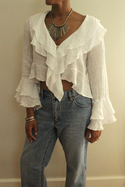 Linen Ruffle Blouse