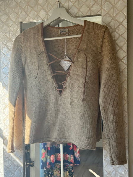 Vintage Lace Up Sweater