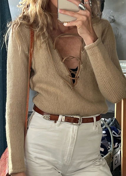 Vintage Lace Up Sweater