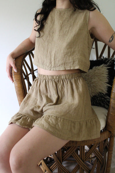 Ruffle Linen Shorts