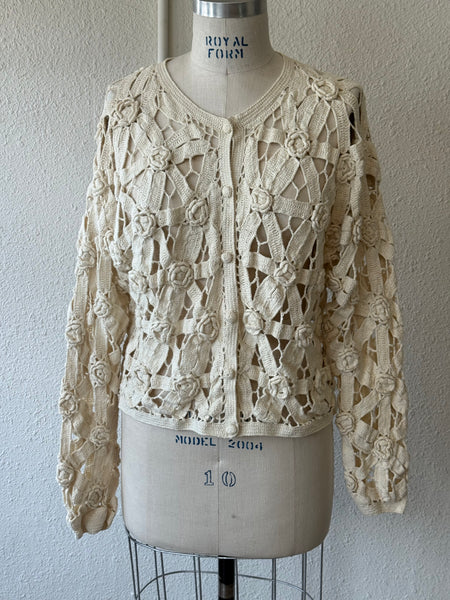 Vintage Crochet Flower Cardigan