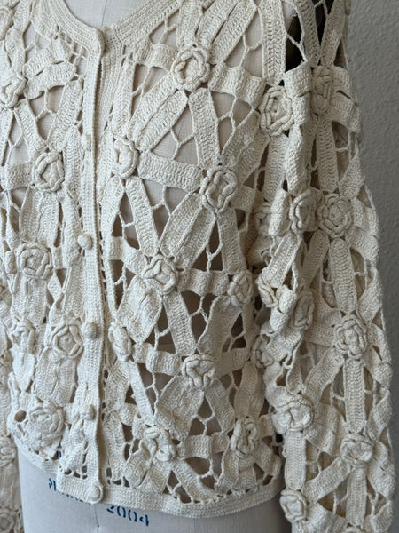 Vintage Crochet Flower Cardigan