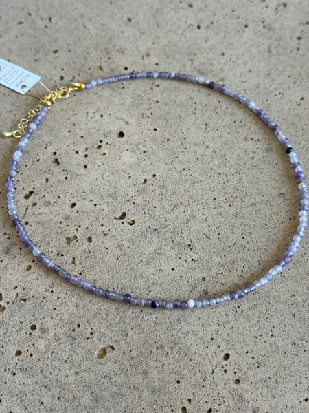 Amethyst Beaded Necklace - 2mm