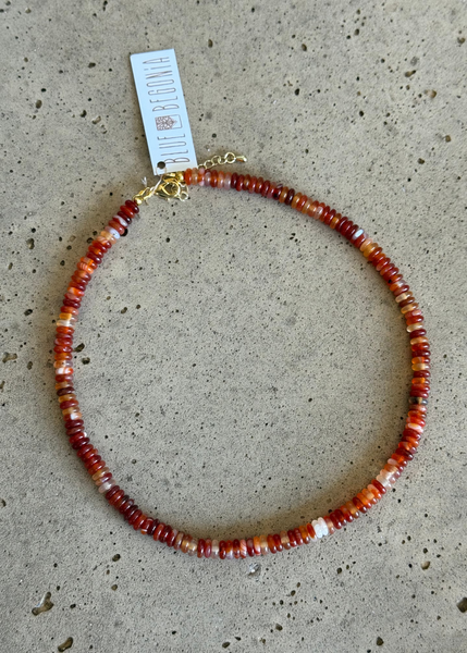 Red Agate Beaded Necklace - 6mm