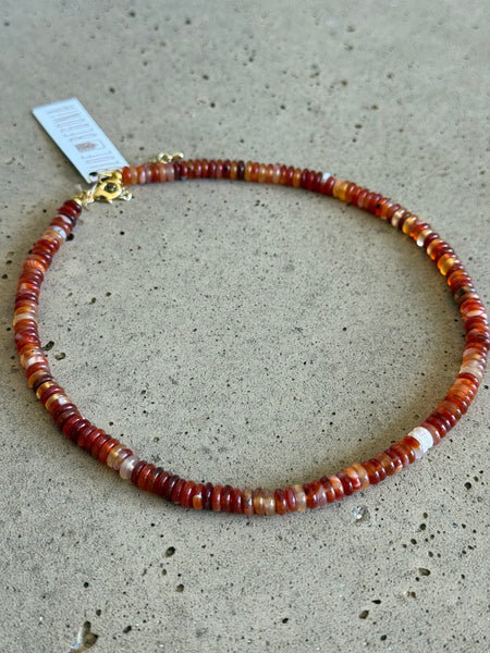 Red Agate Beaded Necklace - 6mm
