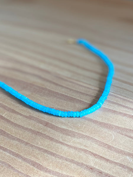 Blue Dyed Quartz Beaded Necklace - 2mm