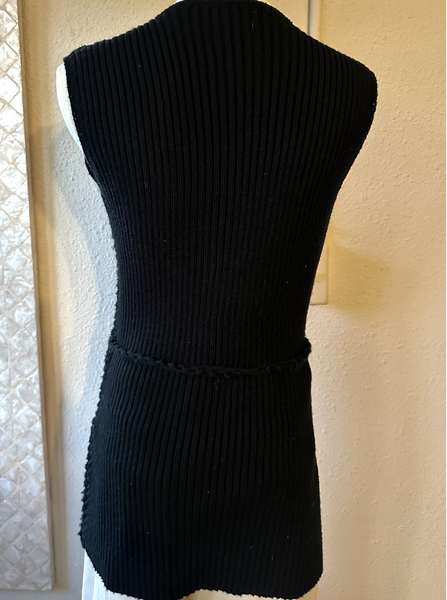 Vintage Black Crochet & Rust Suede Patchwork Vest
