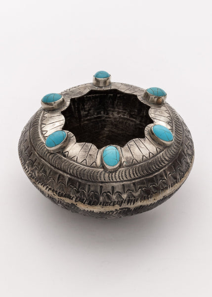 Silver & Turquoise Scalloped Pot
