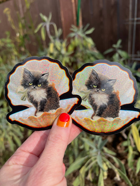 Tuxedo Kitty in Seashell Sticker