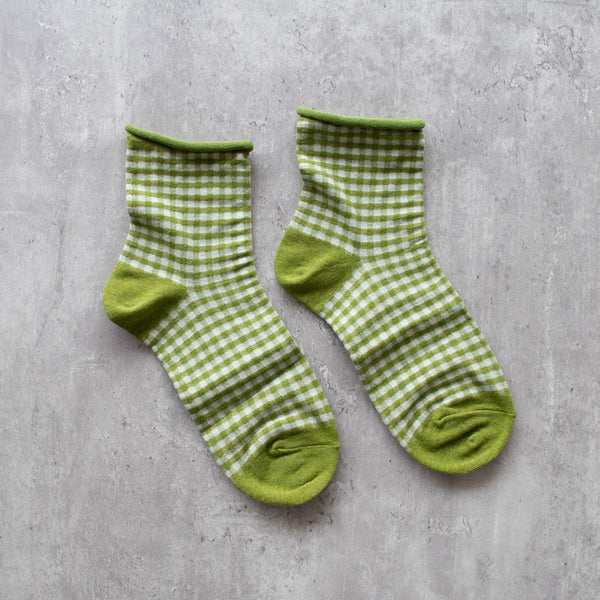 Tiepology - Picnic Mid Crew Socks: Oatmeal Red