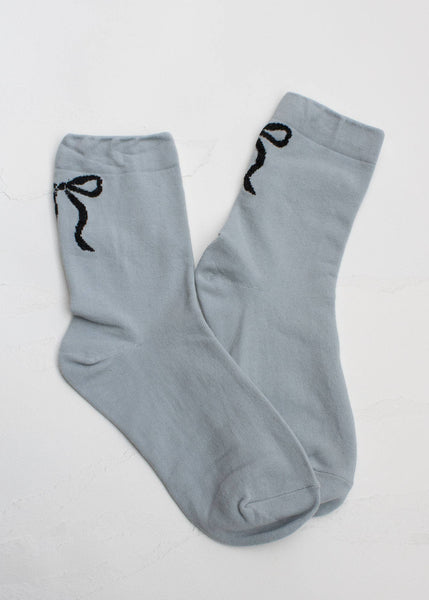 Holiday Ribbon Bow Socks - Denim