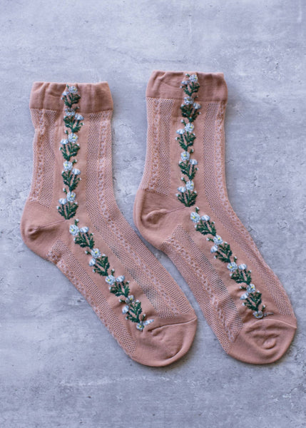 Floral Mesh Socks - Rose