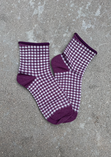 Tiepology - Picnic Mid Crew Socks: Oatmeal Red