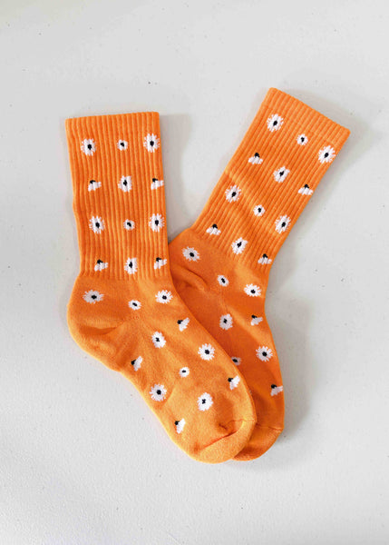 Tiepology - Daisy Dot Crew Socks: Orange